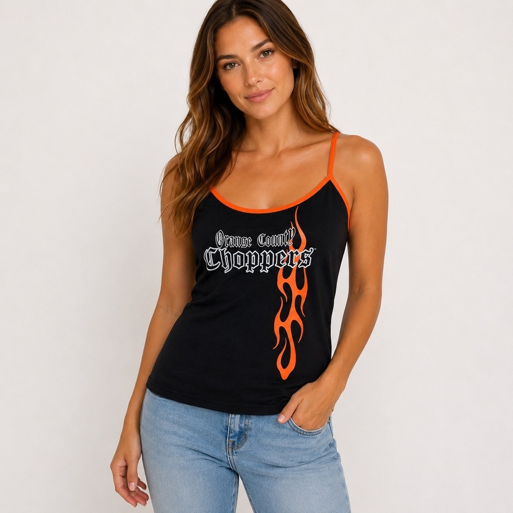 Orange County Choppers Cami Medium Black Orange Flame Graphic OCC NEW Y2K